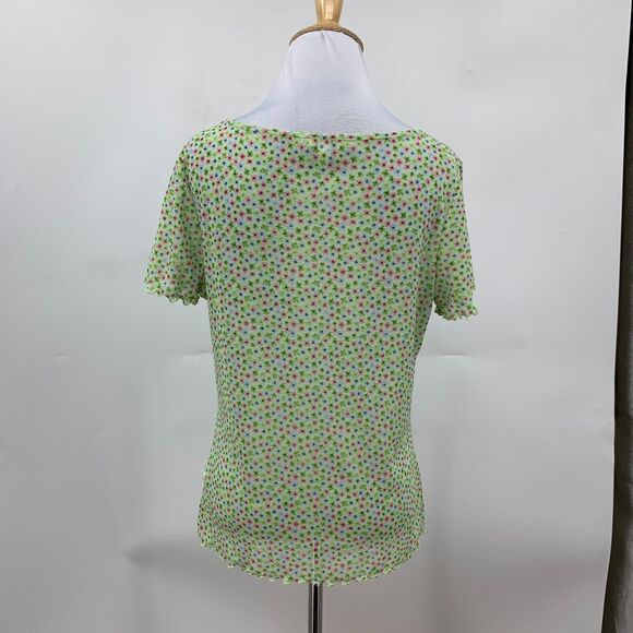 J.Jill Shirt Womens S Small Spring Lettuce Trim Short Sleeve Floral Dot Sheer - Picture 6 of 13